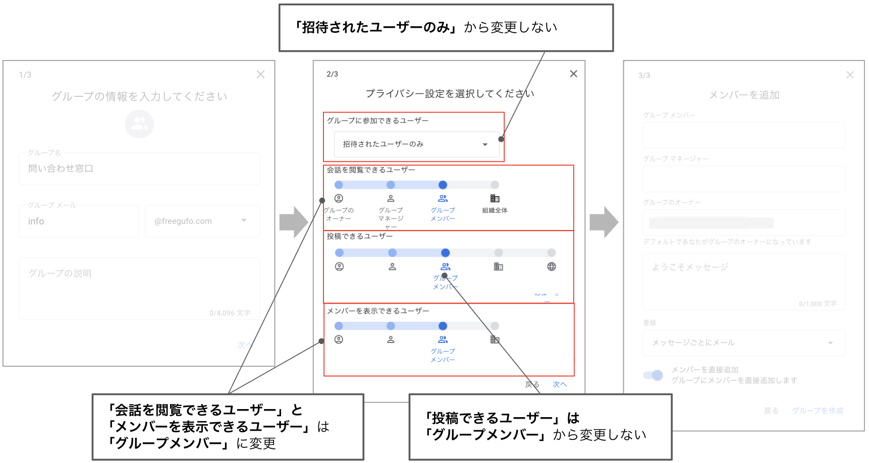 グループのプライバシー設定