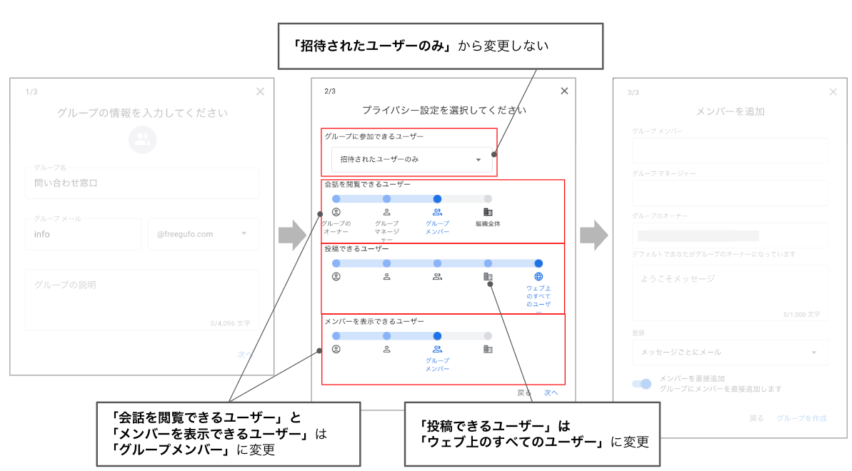 グループのプライバシー設定